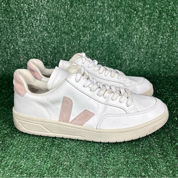 Veja Shoes - Veja V-12 Sneakers Women’s Size 10 White Pink Vegan Leather Lace Up Retro